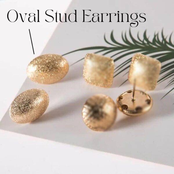 Women Gold Textured Oval Stud Earrings