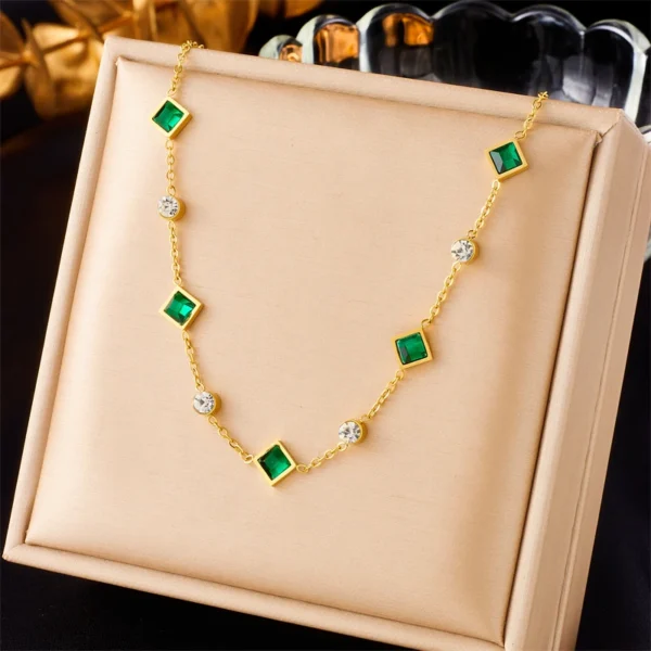 Green White Zircon Crystal Necklace