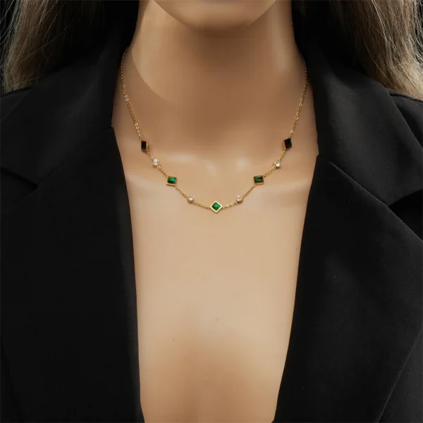 Green White Zircon Crystal Necklace