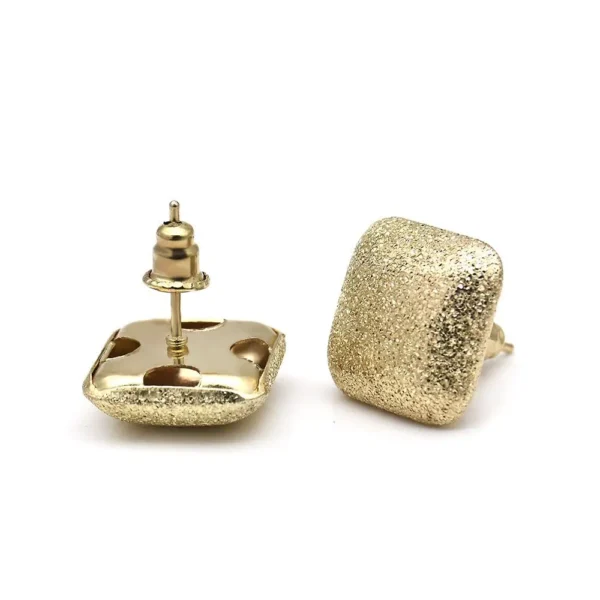 Women Gold Textured Square Stud Earrings