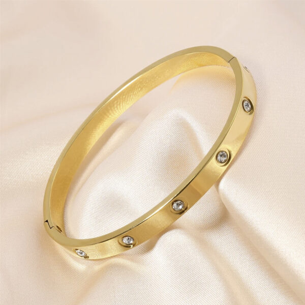 Sophisticated Gold-Plated Bangle Bracelet with Diamond Accents