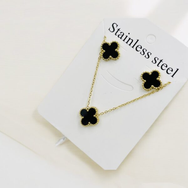 Black Clover Stainless Steel Necklace and Earring Set