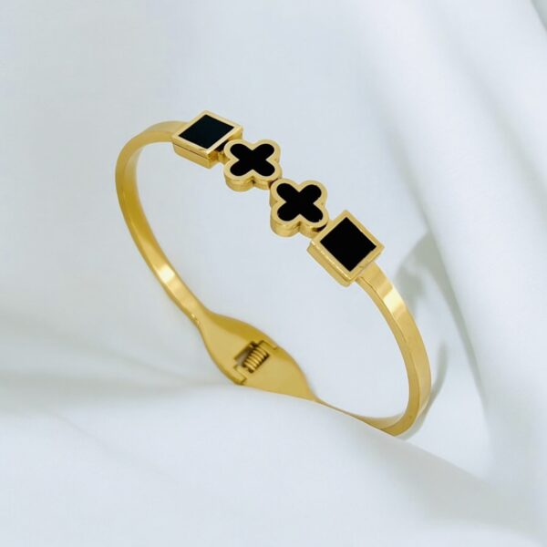 Elegant Gold Plated Black Enamel Bracelet