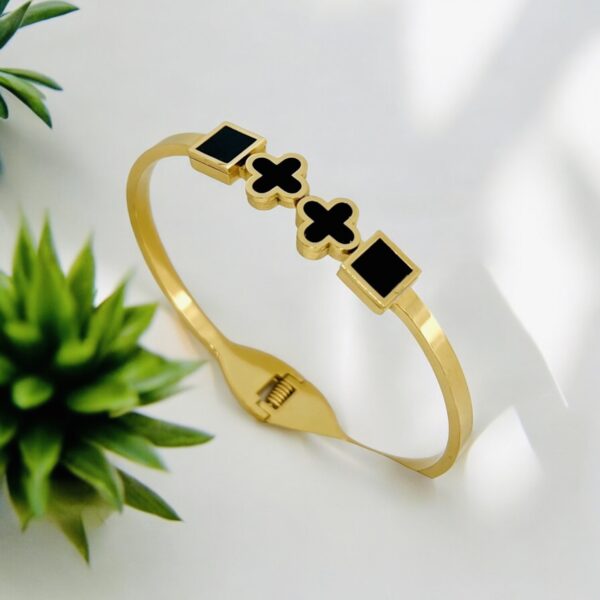 Elegant Gold Plated Black Enamel Bracelet