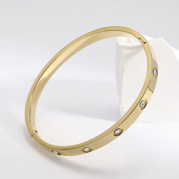 Sophisticated Gold-Plated Bangle Bracelet with Diamond Accents