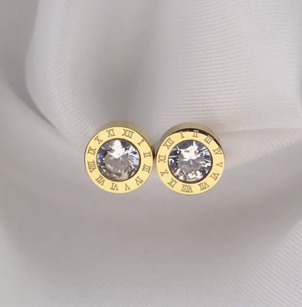 Zircon Roman Numerals Stud Earrings